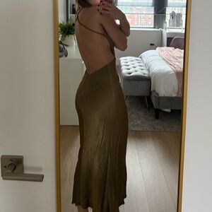 Shona Joy Green Long Sleeve Halter Slip Dress